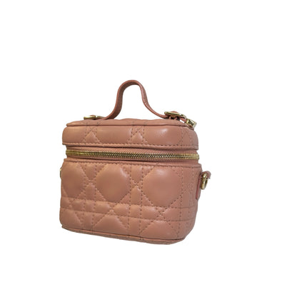 Used DIOR Cannage Cannage Vanity case Pink，GHW