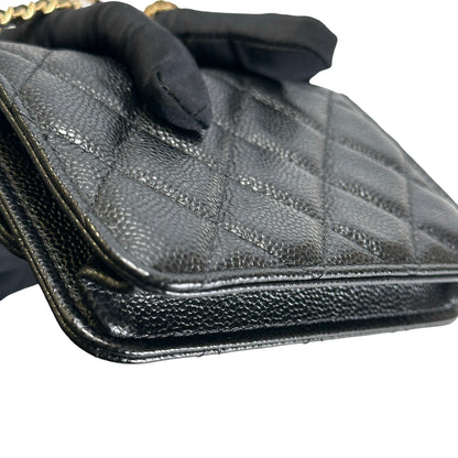 Used CHANEL Caviar Quilted Mini Flap Bag Chain Shoulder Bag Black Gold hardware