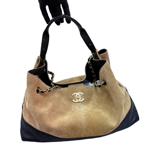 Used CHANEL Hobo 飯盒包 Shoulder Bag Beige Black GHW