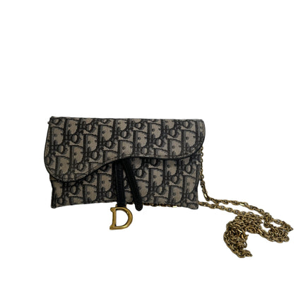 Used DIOR Oblique Canvas Oblique WOC Cross body bag Navy Grey