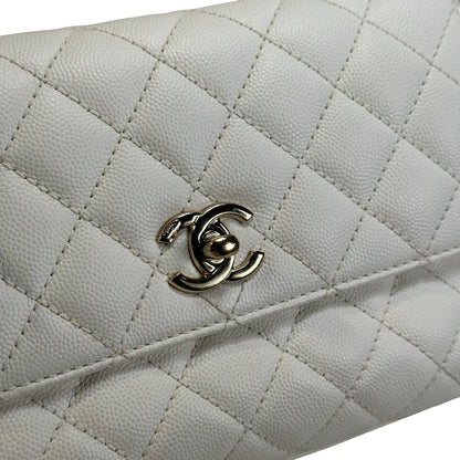 Used CHANEL Quilted Caviar Coco Handle Handbag White GHW