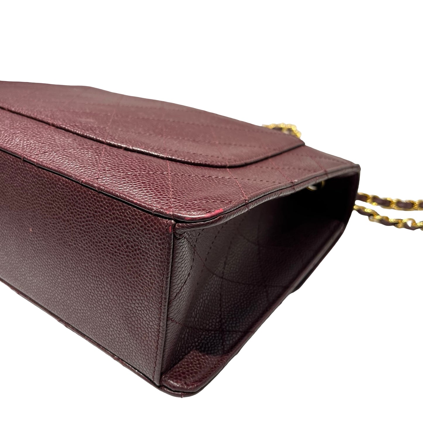 Used CHANEL Caviar Leather Vintage Half Flap Chain Shoulder Bag Burgundy