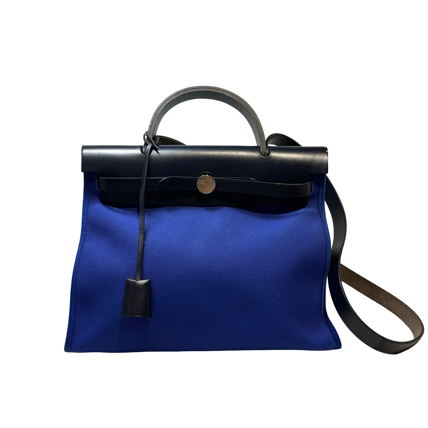 Used Hermès Calfskin Leather Herbag 31 Shoulder Bag Blue Black PHW
