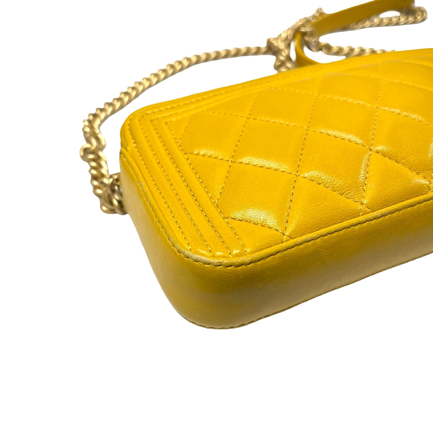 Used CHANEL Lambskin Leather Clutch Yellow GHW