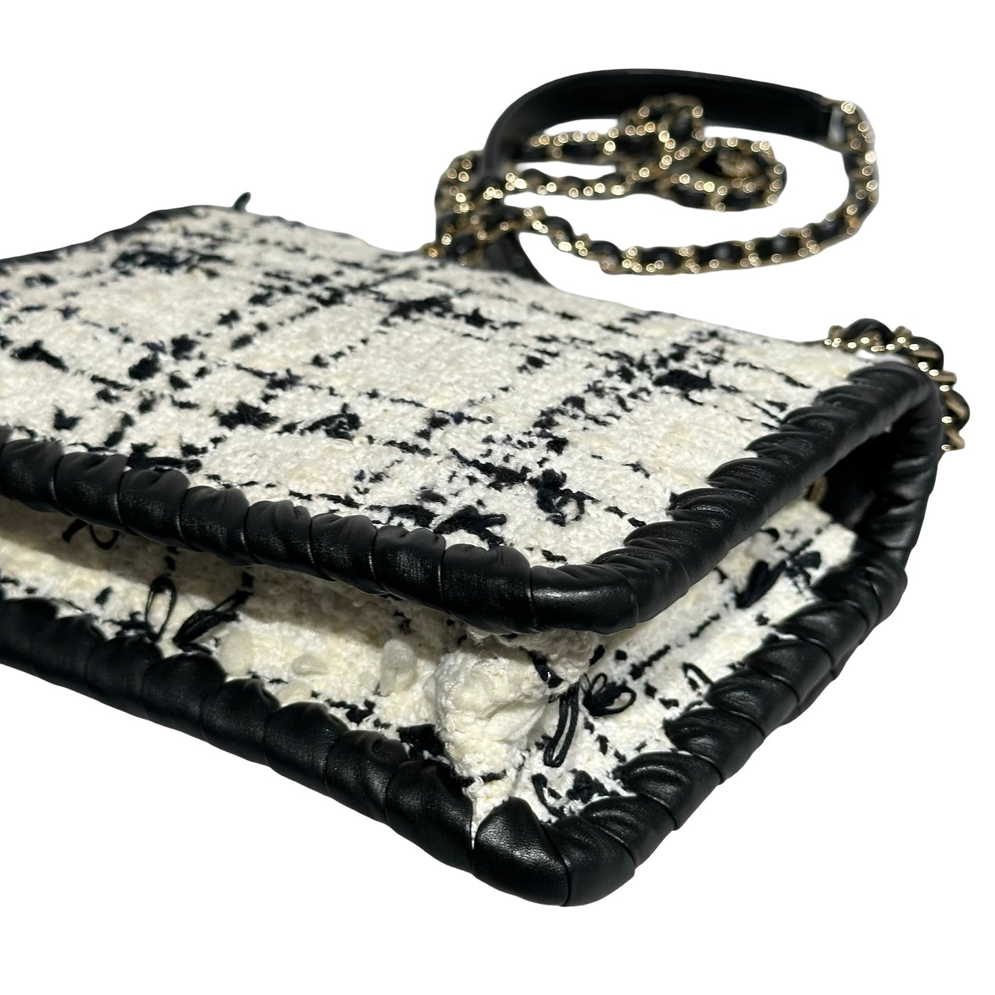 Used CHANEL Tweed Cross Body Bag Black White PHW