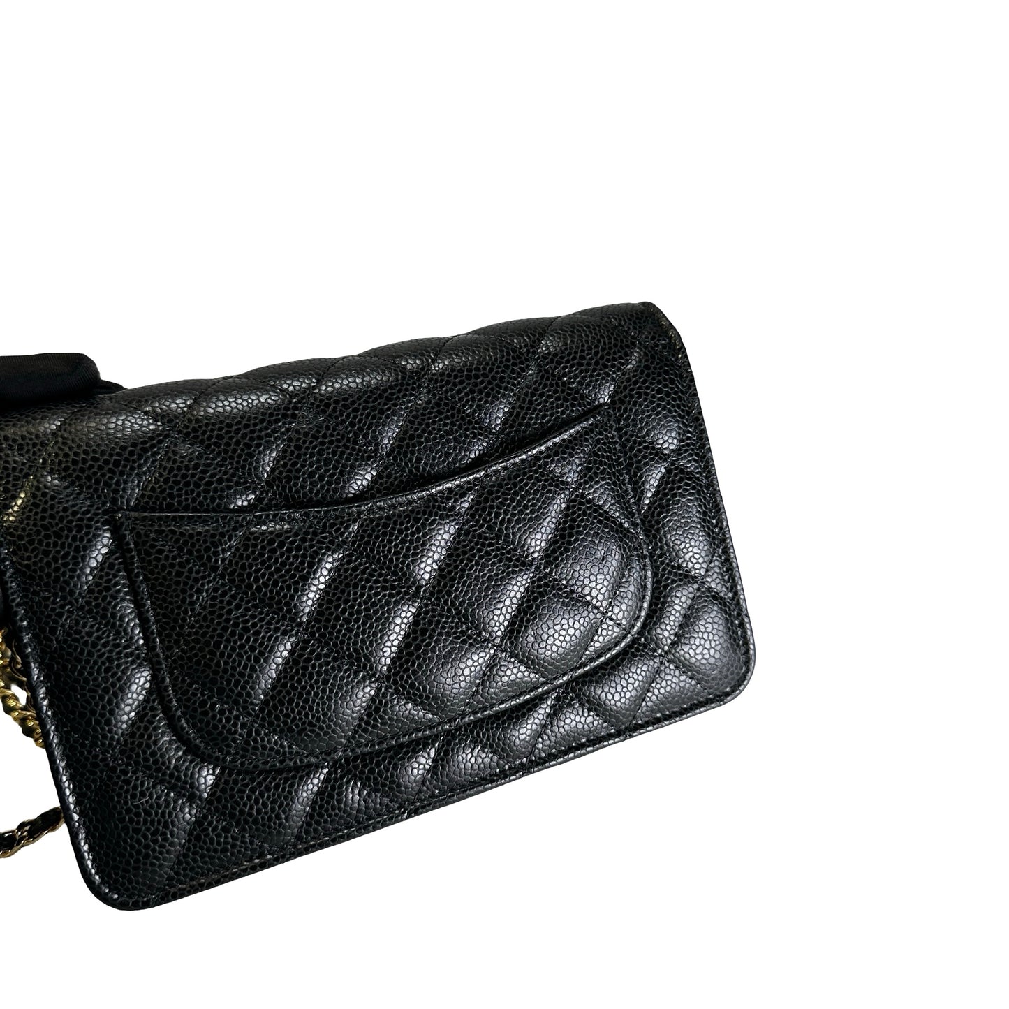 Brand New CHANEL Caviar Wallet on chain Wallet on chain Black，GHW