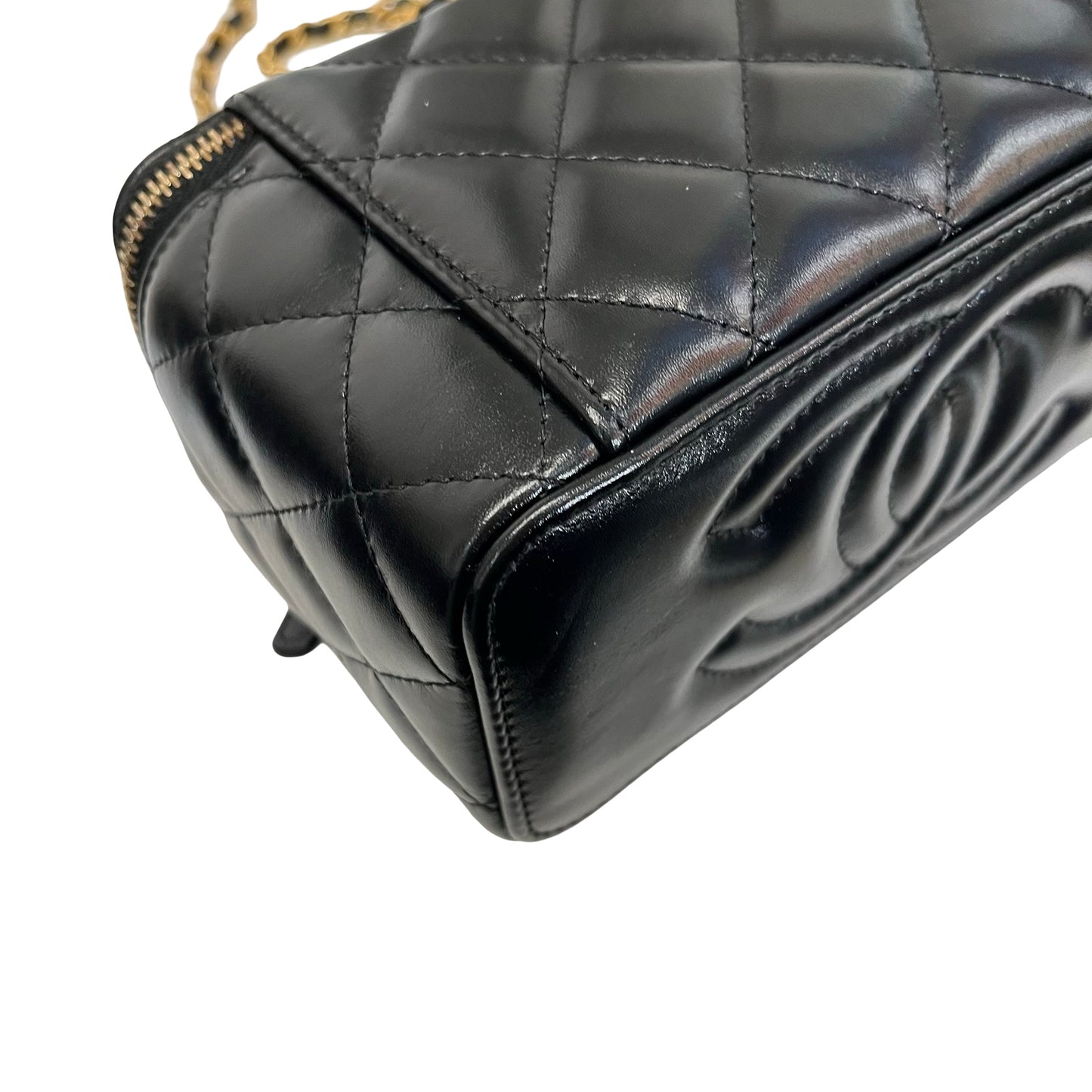 New Chanel 23P Vanity Case Long Box Top Handle Black GHW