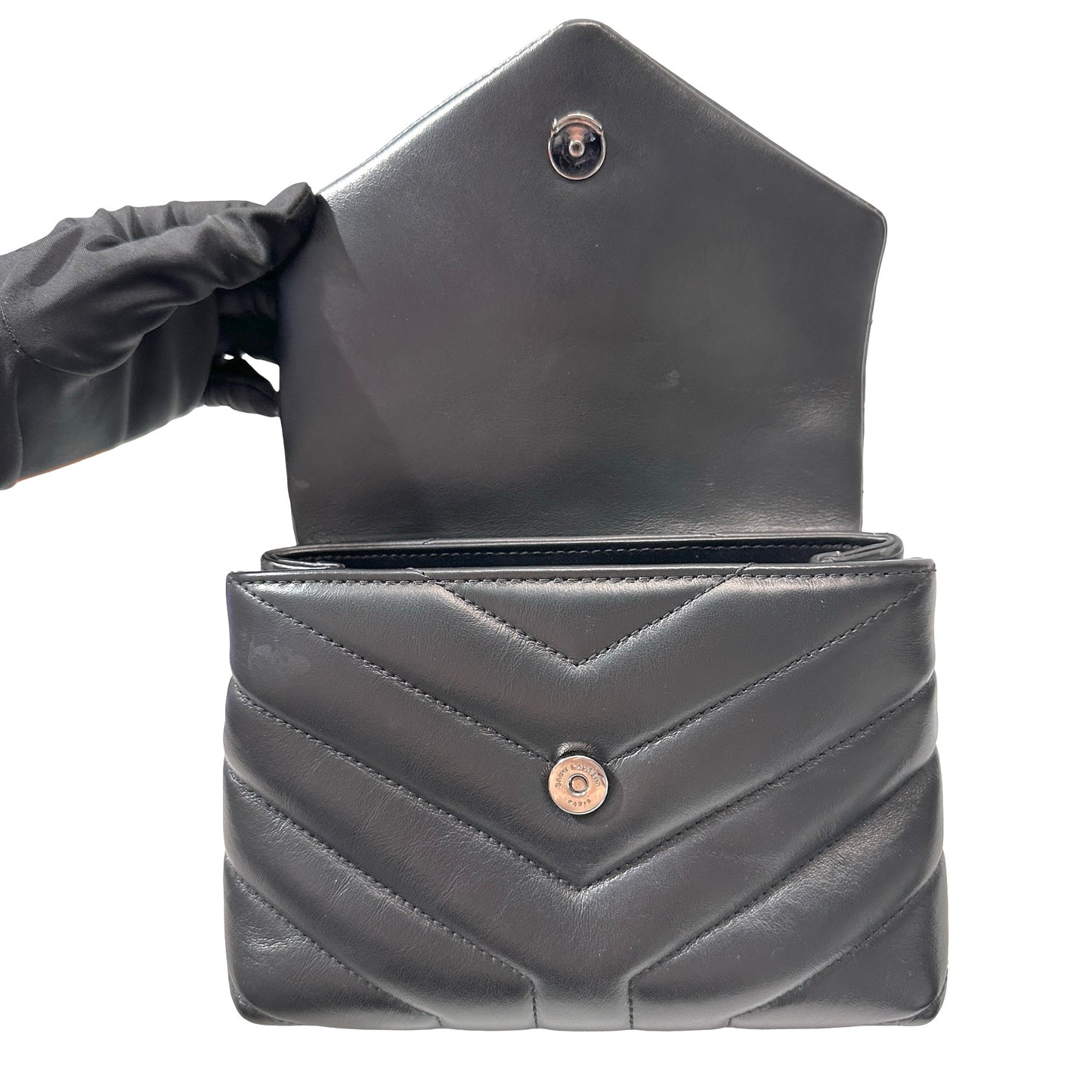 SAINT LAURENT Matelassé Calfskin Loulou Shoulder Bag Black