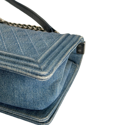 Used CHANEL Denim Boy Chain Shoulder Bag Blue