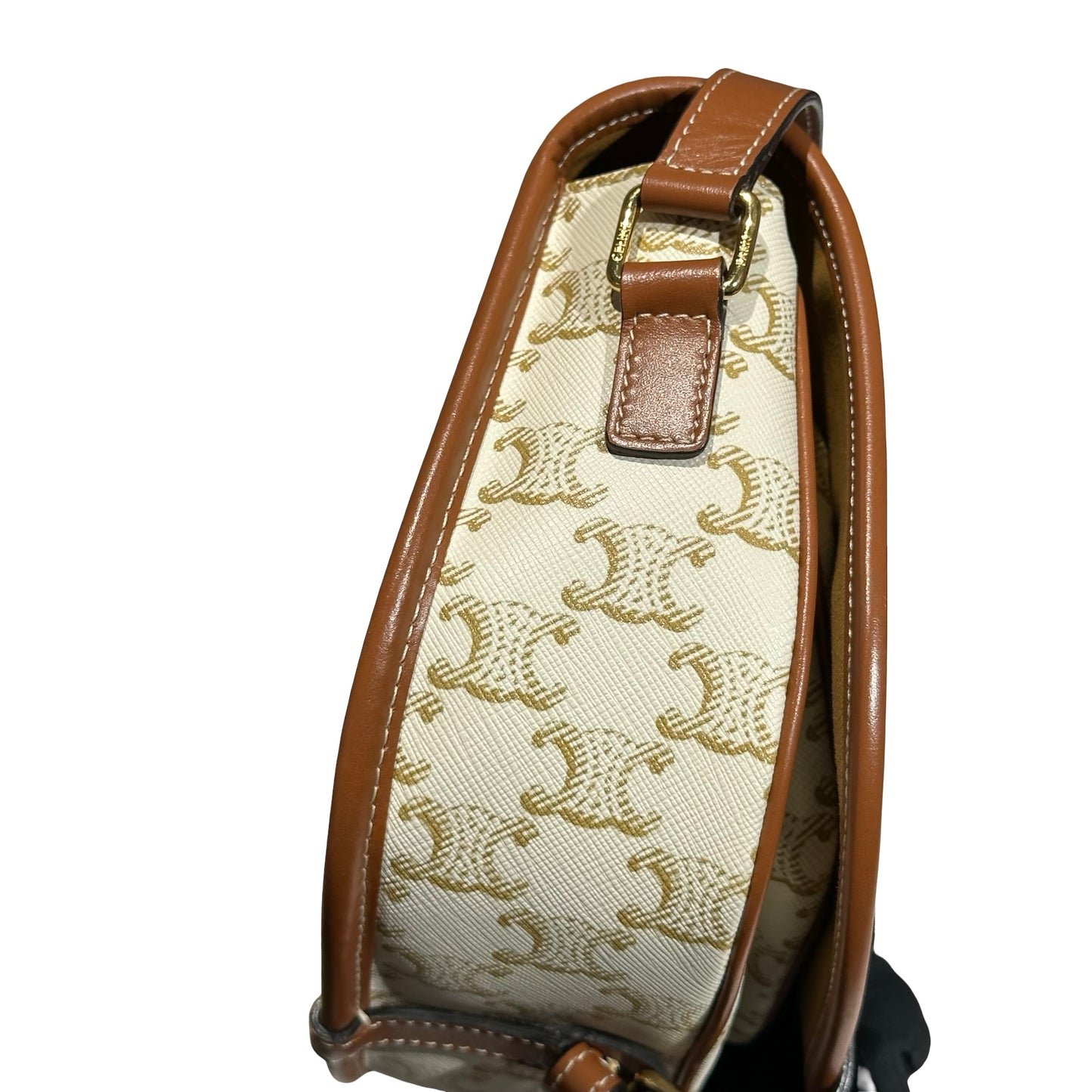 Used CÉLINE Canvas Folco Medium Cross Body Bag White Brown GHW