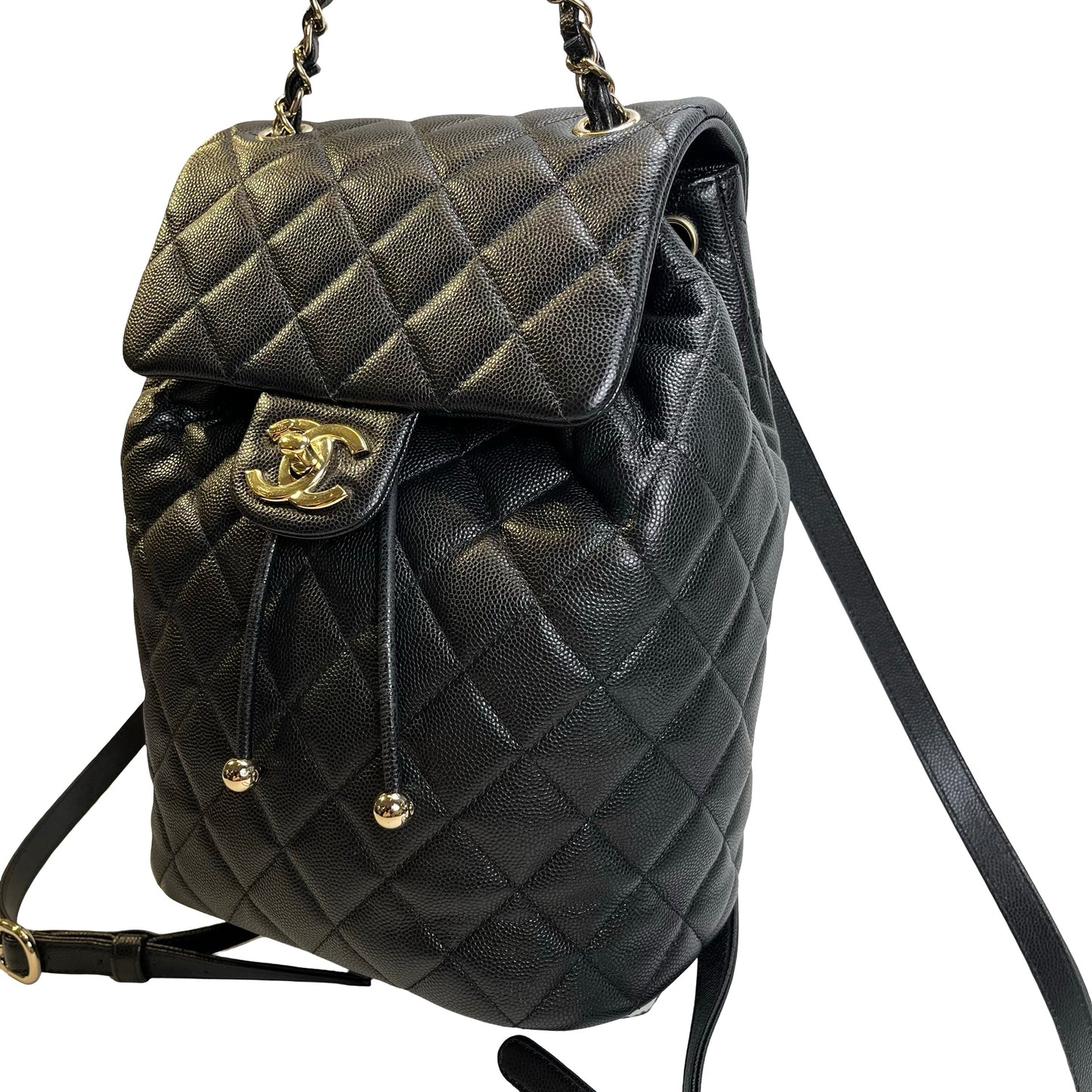 Used CHANEL Quilted Caviar Gabrielle Backpack Backpack Black Gold Hardware