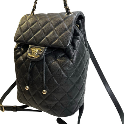 Used CHANEL Quilted Caviar Gabrielle Backpack Backpack Black Gold Hardware