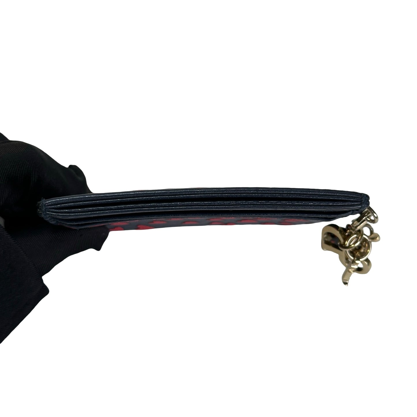 Used DIOR Leather Card Case Card case Black Red