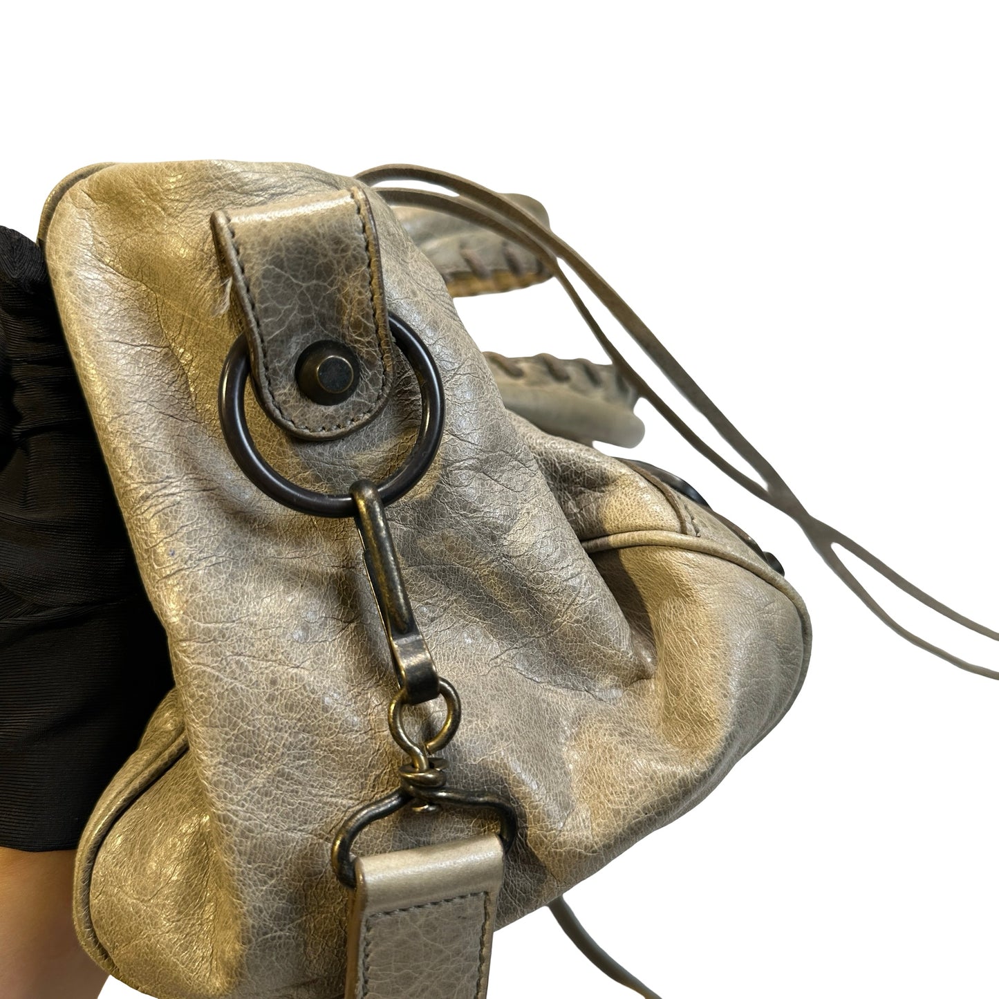 Used BALENCIAGA Leather Hardware City Bag Handbag Grey