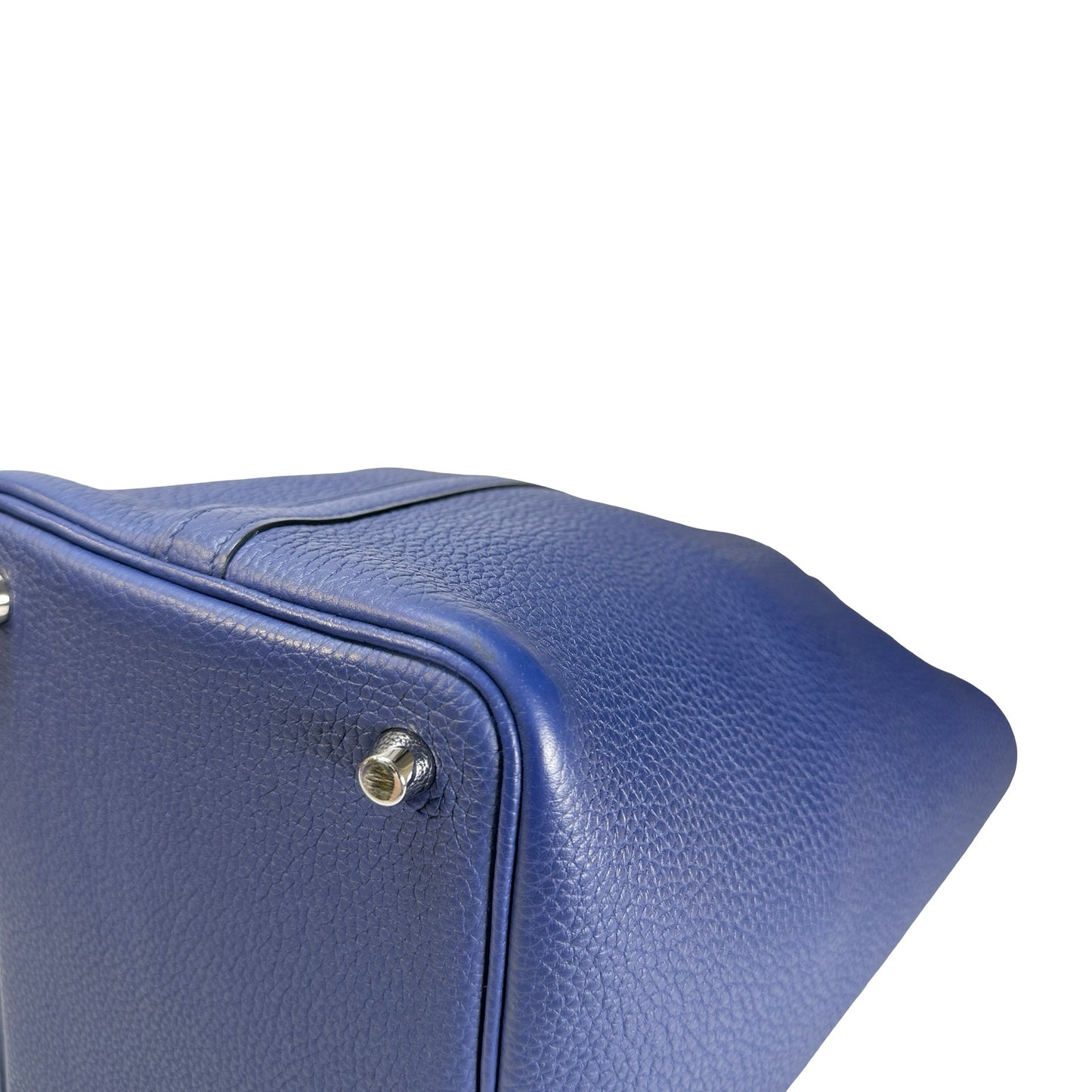 Used HERMES Clemence Leather Picotin 18 Bucket Bag Blue PHW