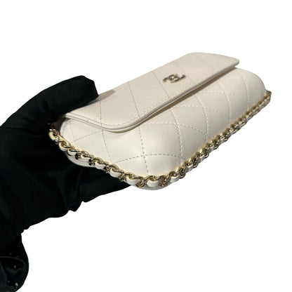 Used CHANEL Lambskin Leather Used Chanel FLAP Cross Body Bag GHW White