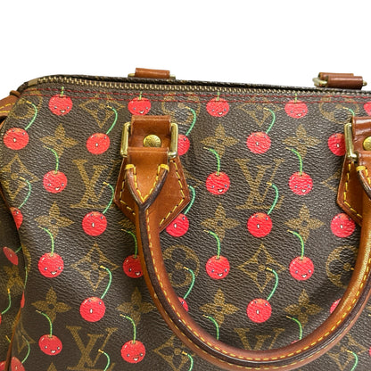Used LOUIS VUITTON Monogram Cerises Speedy 25 Cerises Handbag Brown Red