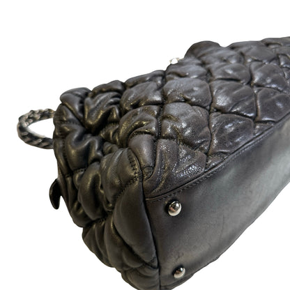 Used CHANEL Quilted Leather Bubble Quilted Bowler Bag Handbag Black Silver hardware