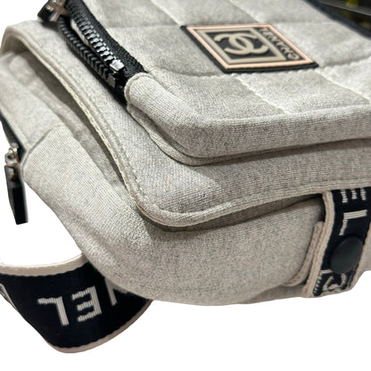 Used CHANEL Cotton CC Logo Sport Waist Cross Body Bag Grey PHW