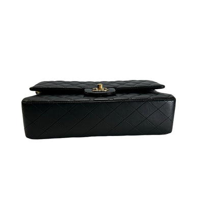 Used CHANEL Quilted Lambskin Classic Flap Chain Shoulder Bag Black Gold