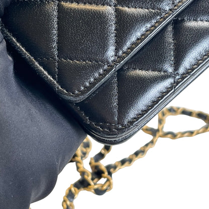 Used CHANEL Matelasse Quilted Lambskin Wallet On Chain Wallet on chain Black Gold