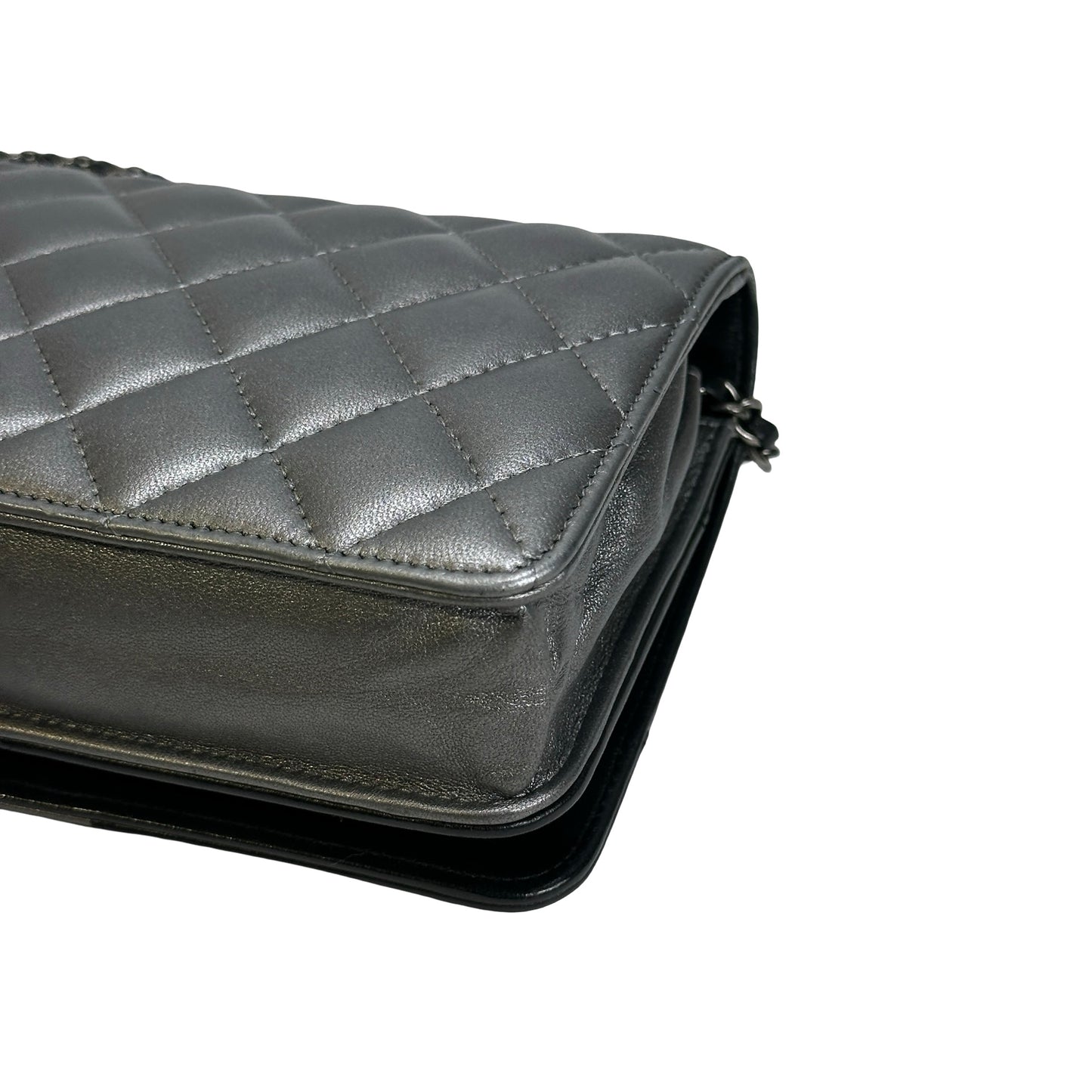 Used CHANEL Quilted Leather Quilted Shoulder Bag Silver Black