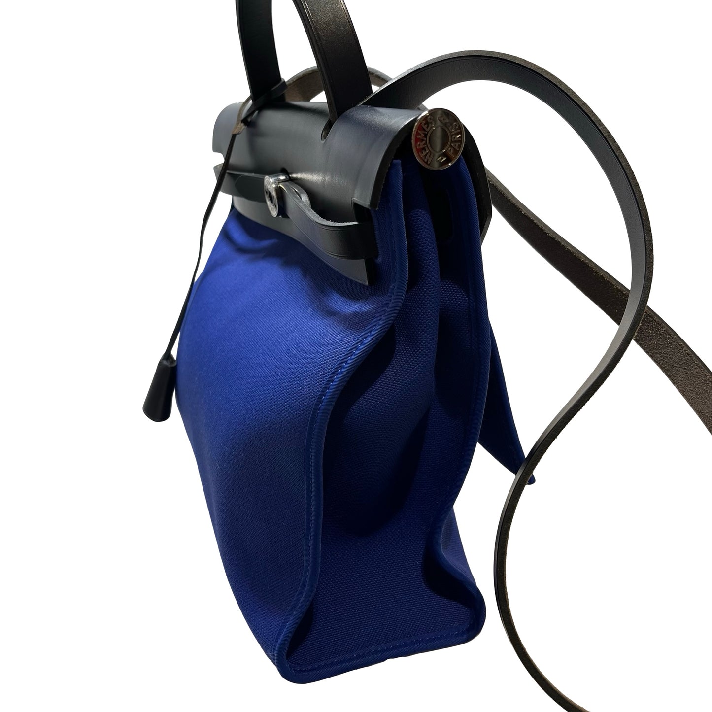 Used Hermès Calfskin Leather Herbag 31 Shoulder Bag Blue Black PHW