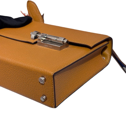 Used HERMES Chevre Mini Verrou Crossbody Bag 2S Sesame PHW