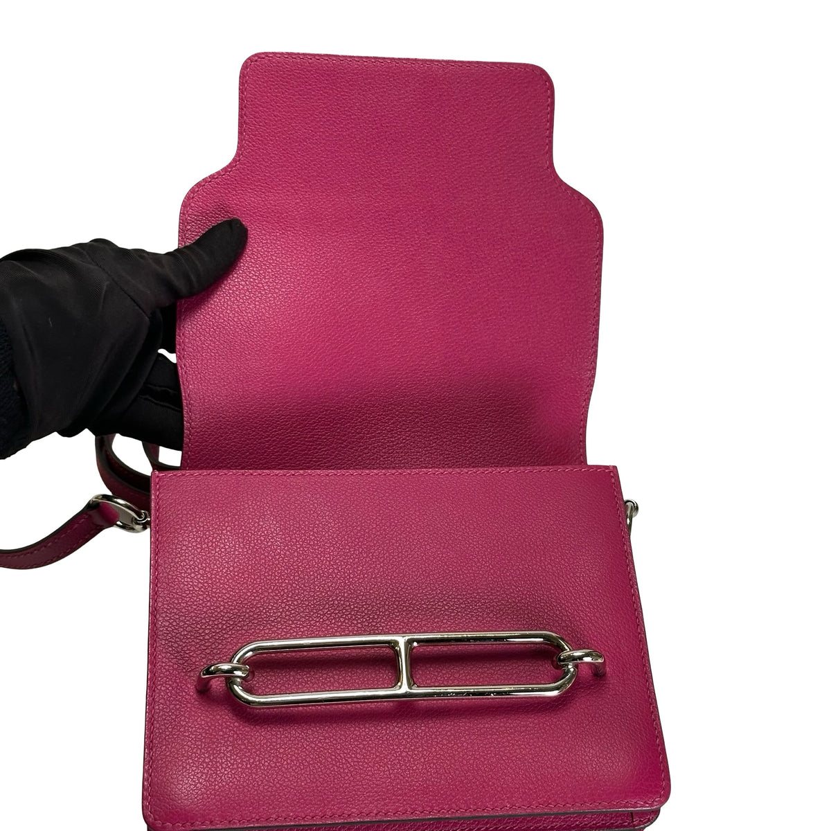 Used HERMES Leather Mini Roulis Crossbody Bag Purple PHW