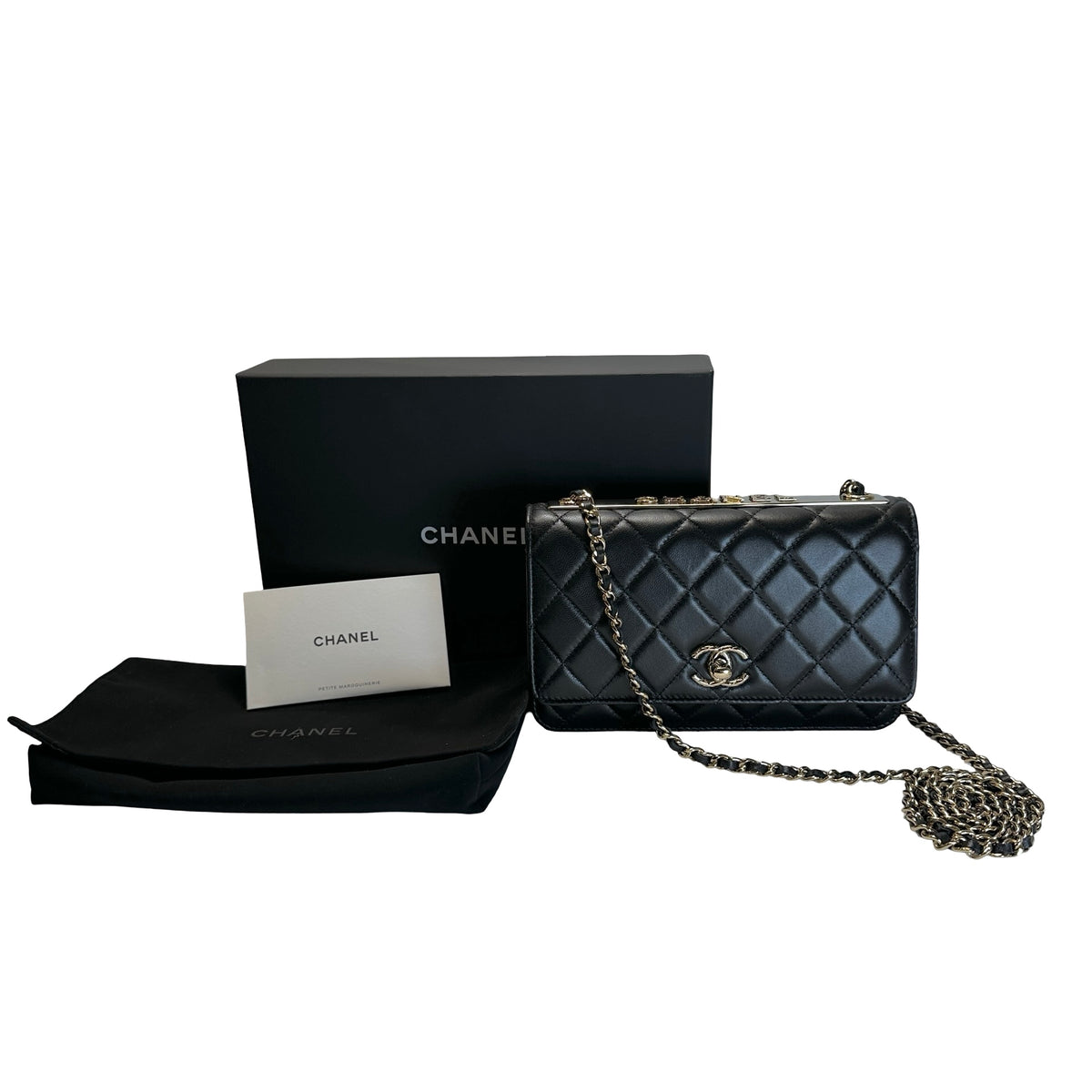 Used CHANEL Quilted Lambskin Wallet on chain Wallet on chain Black Gold