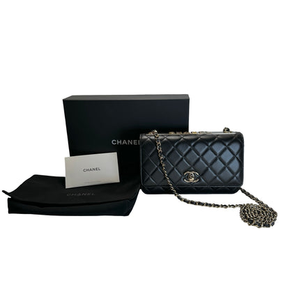 Used CHANEL Quilted Lambskin Wallet on chain Wallet on chain Black Gold