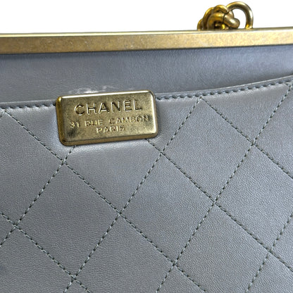 Used CHANEL Quilted Calfskin Clasp Handbag Grey GHW