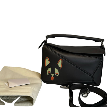 Used LOEWE Calfskin Puzzle Bag Small Shoulder Bag Black Orange Green
