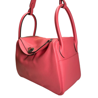 Used HERMES Leather Lindy Handbag Pink