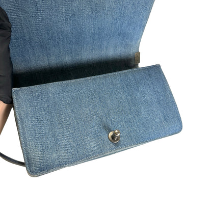 Used CHANEL Denim Boy Chain Shoulder Bag Blue