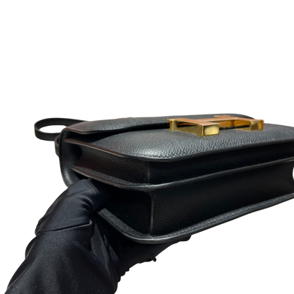 Brand New HERMES Epsom Constance Shoulder Bag Black Gold