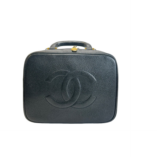 Used CHANEL Caviar leather Caviar Vanity Case Vanity case Black Gold