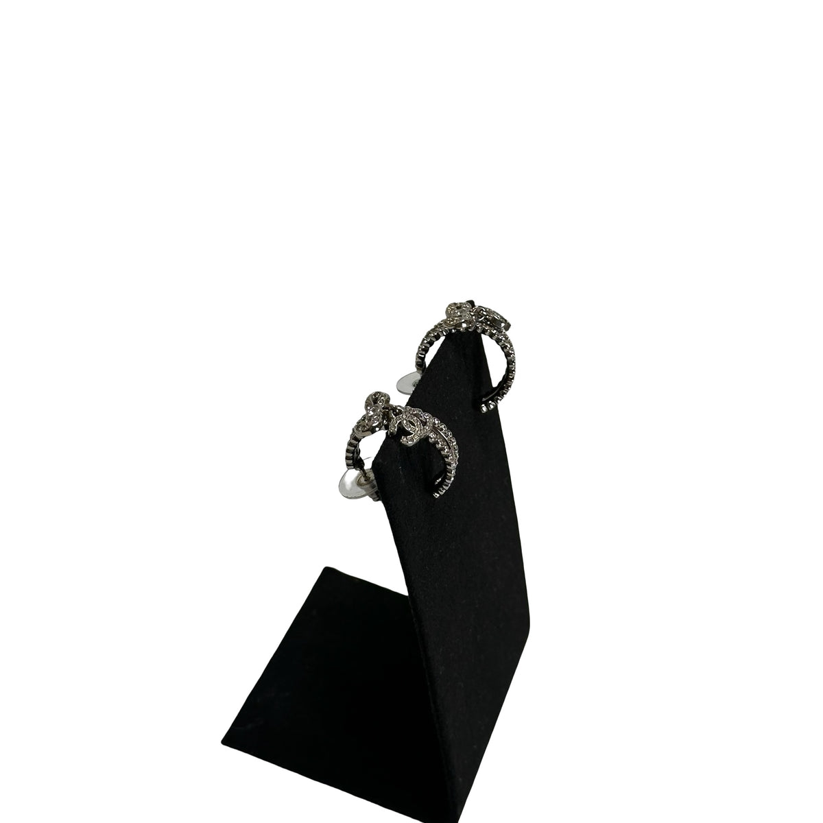 Used CHANEL Crystals Silver-tone hardware CC Logo Crystal Crescent Moon Earrings Earrings Silver Clear