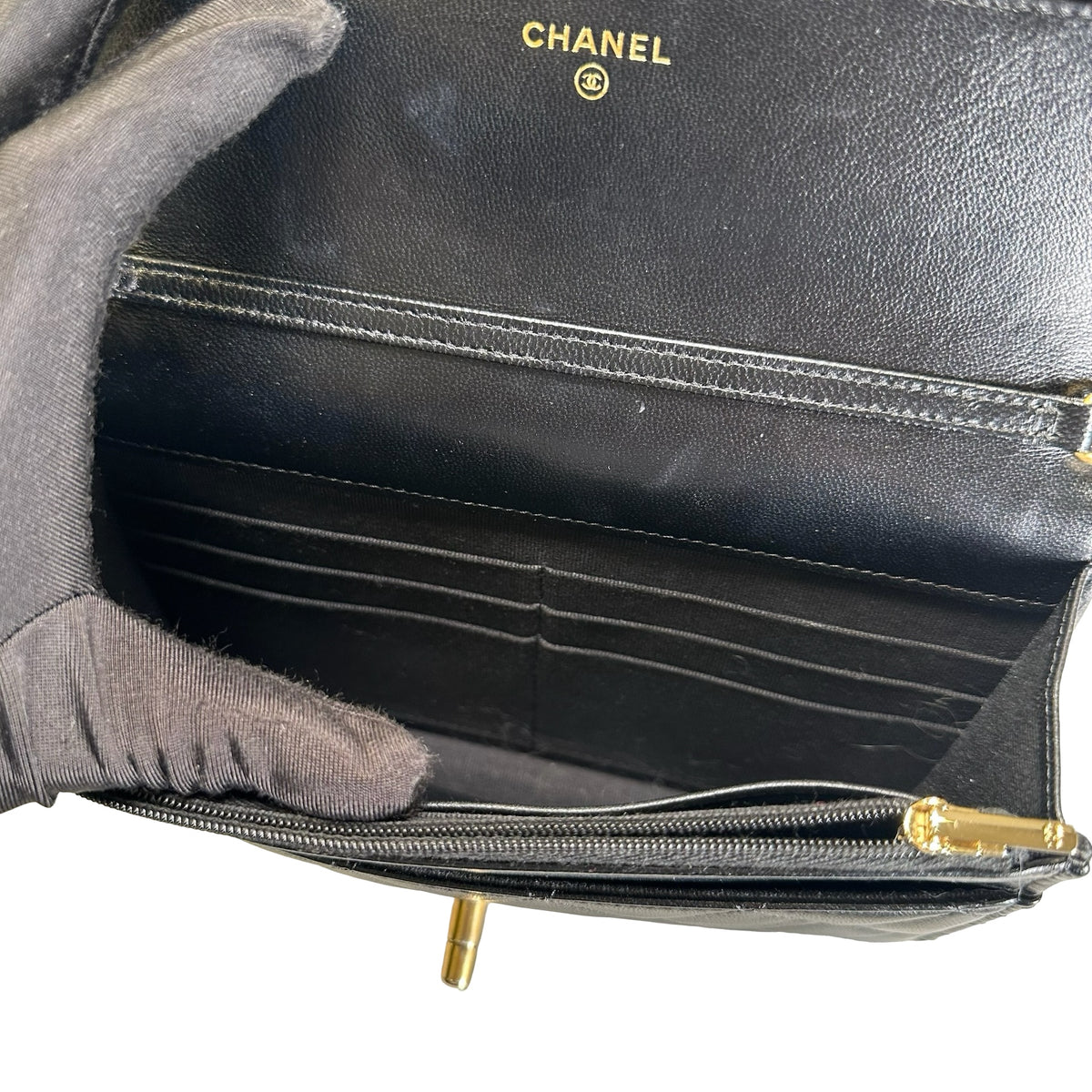 Used CHANEL Quilted Leather Wallet on Chain Wallet on chain Black Gold