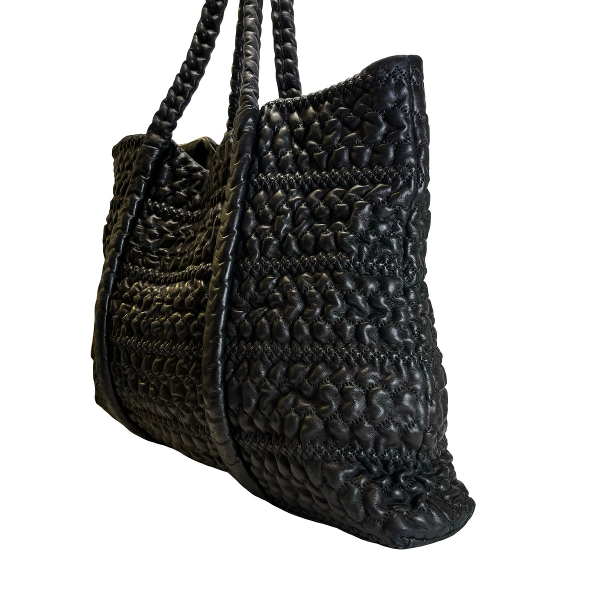 Used CHANEL Lambskin Tote Bag Tote Bag Black Silver