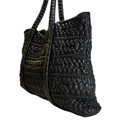 Used CHANEL Lambskin Tote Bag Tote Bag Black Silver