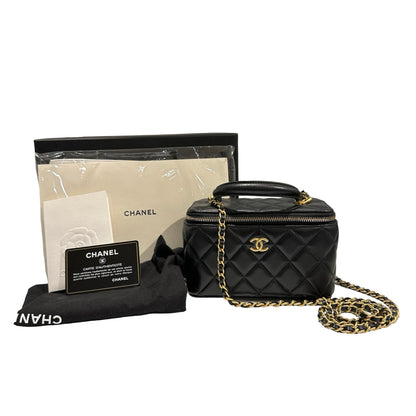 Used CHANEL Matelassé Lambskin Vanity Case Vanity case Black Gold