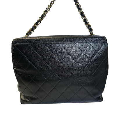 Used CHANEL Caviar Quilted Jumbo Tote Bag Shoulder Bag Black