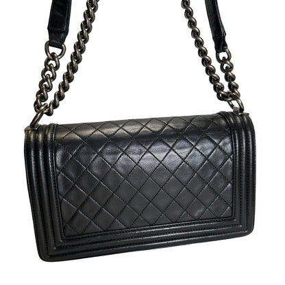 Used CHANEL Quilted Calfskin Boy Bag Shoulder Bag Black Silver