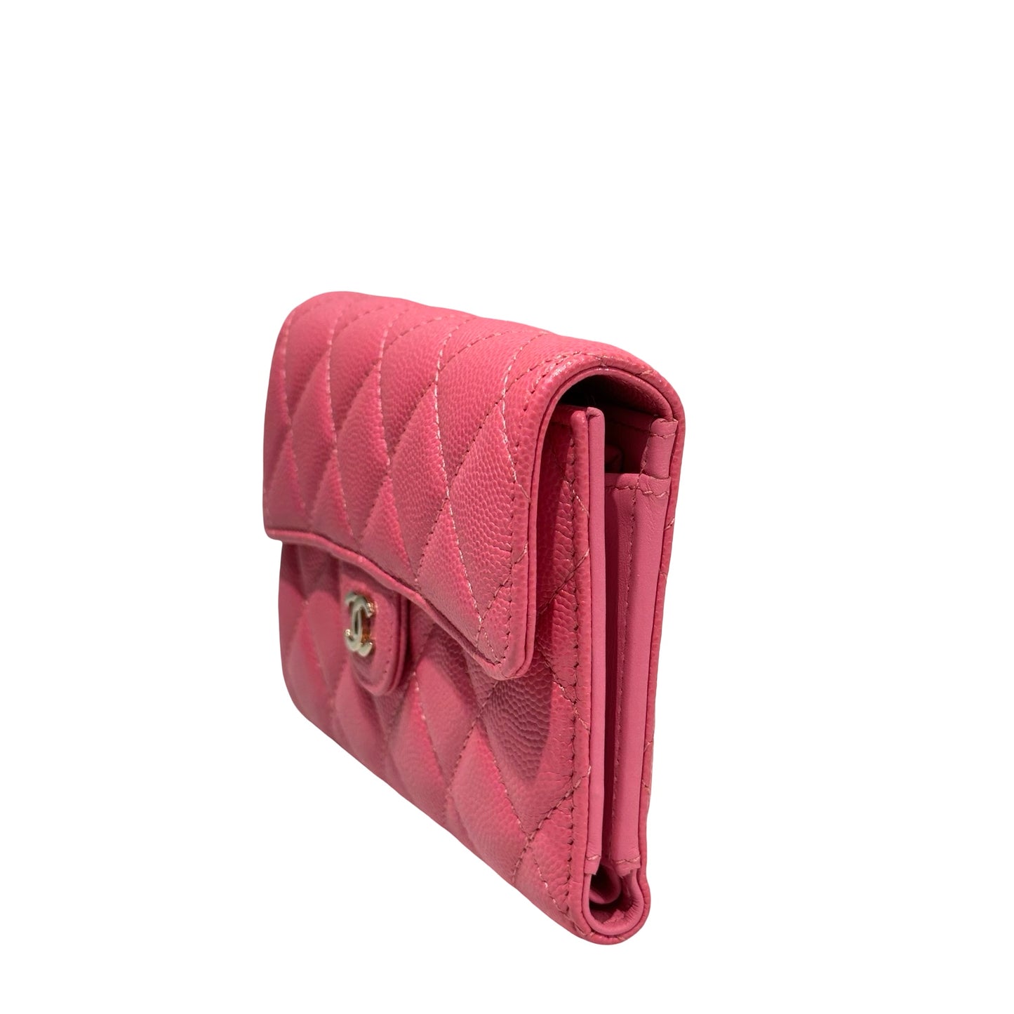Used CHANEL Calfskin Leather Wallet Pink PHW