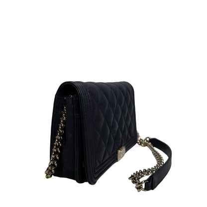 Used CHANEL Quilted BOY CHANEL WALLET ON CHAIN Wallet on chain Navy GHW