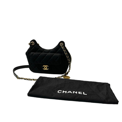 Used CHANEL Wool 23C hobo small wool jersey Shoulder Bag Black GHW