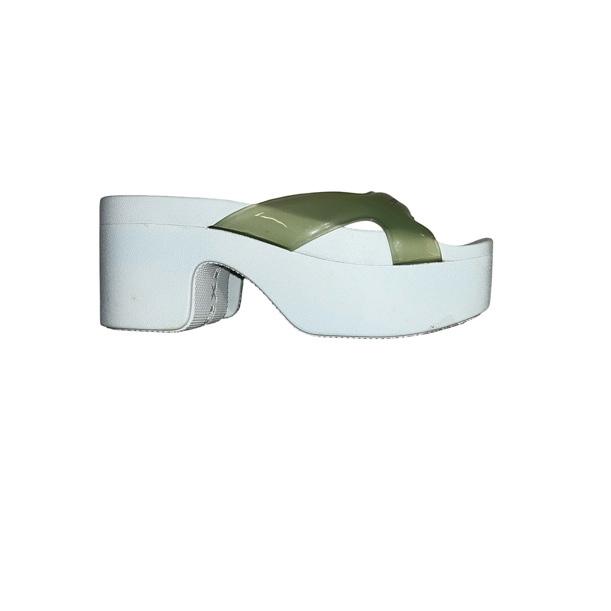 Used ALEXANDER WANG Solid Logo AW Logo Flip Flop Sandals Shoes Green Black White