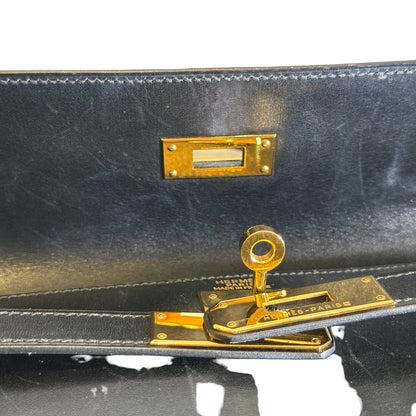 Used HERMES Box Calf Kelly 32 Handbag Black Gold