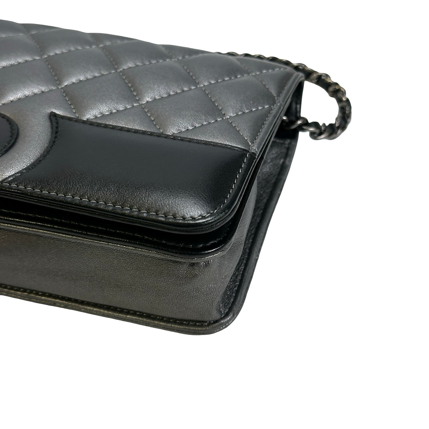 Used CHANEL Quilted Leather Quilted Shoulder Bag Silver Black
